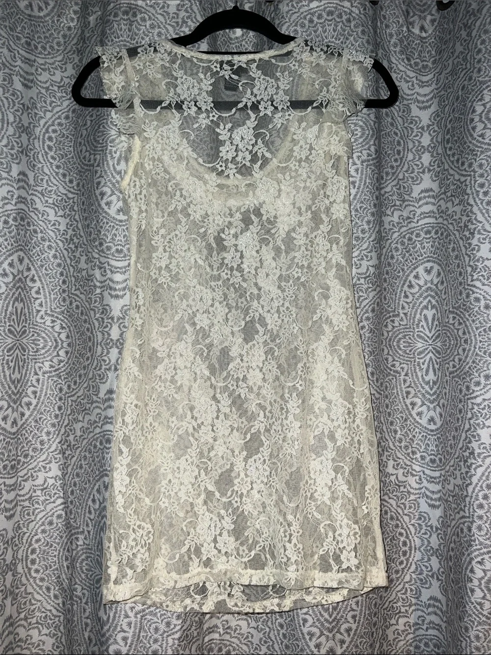 Rue21 Ivory Lace Sleeveless Chemise with Pearled Scoop Neck